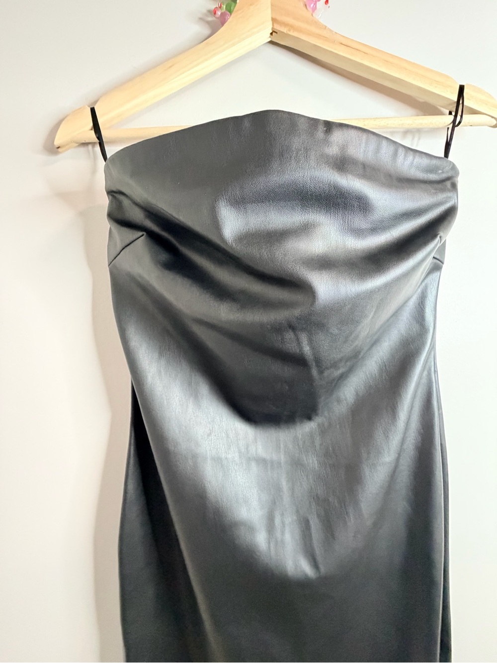 Zara Black Strapless Faux Leather Midi Dress - Picture 3 of 4